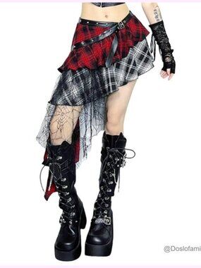 Gothic Punk Skirt Asymmetrical Layered A-Line Design Size S M L